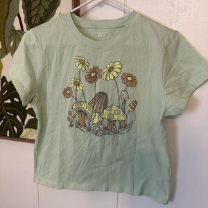 American Eagle Outfitters Light Green Floral Mushroom Tee